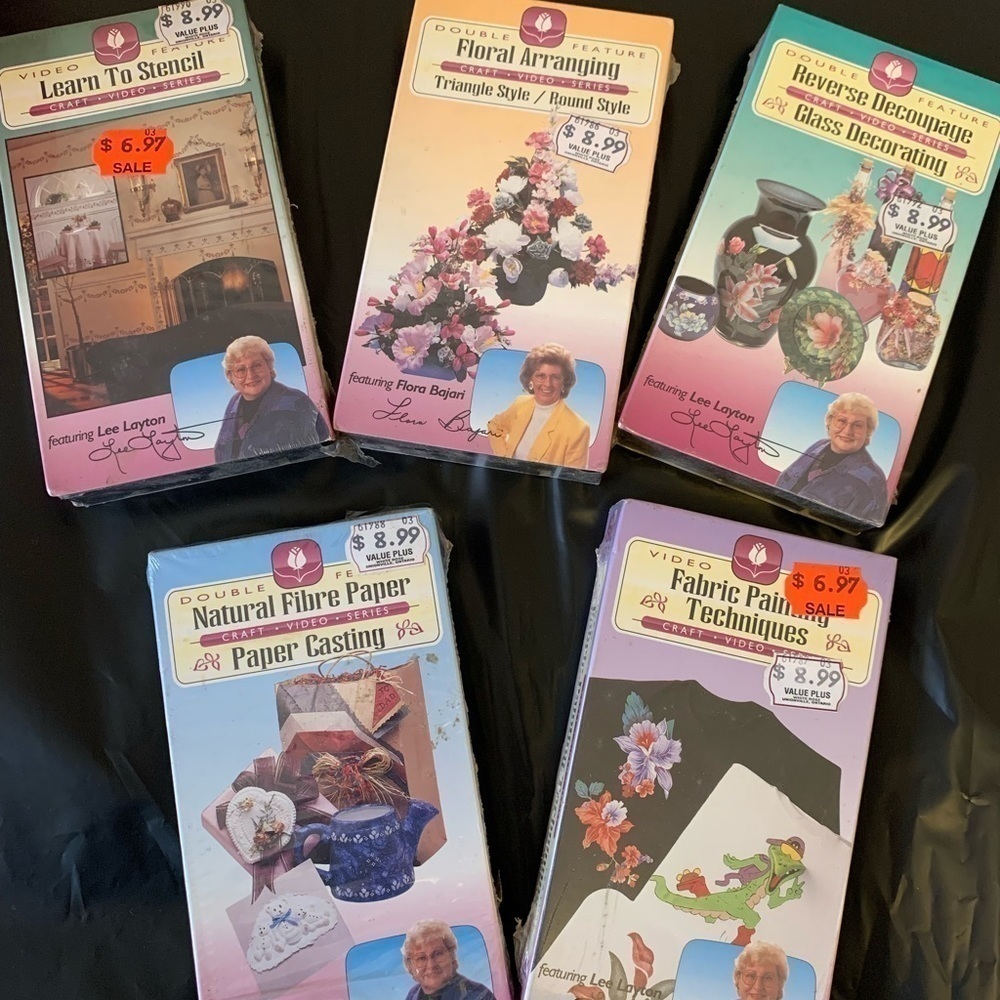 Set of 5 White Rose Craft VHS Teaching Tapes, 4 sealed, 1 open.​​​​​​​​​